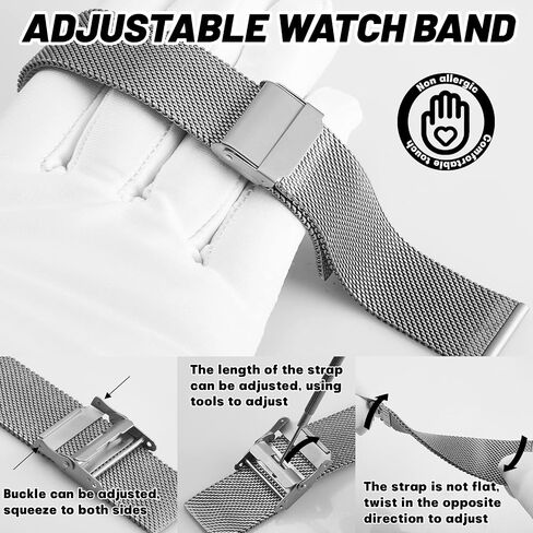 YUZEX Pure Titanium Watch Band Men Women Quick Release Mesh Watches Strap Soft Lightweight Skin-Friendly Wristwatch Vented Titanium Metal Bracelet Compatible for Apple Junghans 19mm 20mm 21mm 22mm in Kuwait