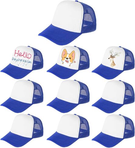 Outink 10 Pack Kids Trucker Hats Boys Girls Colorful Baseball Hats Adjustable Sublimation Blank Mesh Plain Baseball Caps in Kuwait