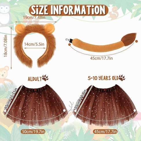 Newcotte 3 Pcs Halloween Costume Animal Tutu Ears Headband Tail Fancy Dress Costume Kit for Youth Adult Halloween Cosplay in Saudi Arabia