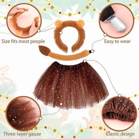 Newcotte 3 Pcs Halloween Costume Animal Tutu Ears Headband Tail Fancy Dress Costume Kit for Youth Adult Halloween Cosplay in Saudi Arabia