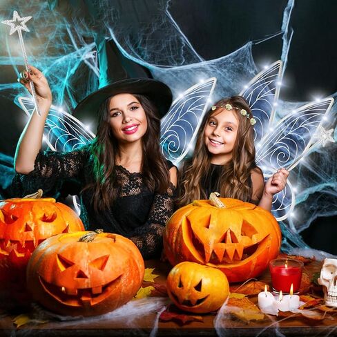 Halloween Fairy Costume for Women Girls Light Up Fairy Wings - Elf Ears,Fairy Wand and LED Wings&Crown Full Set Tinkerbell Costume,White Fairy Butterfly Angel Wings Accessories for Party Cosplay in Kuwait