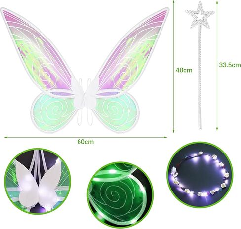 Halloween Fairy Costume for Women Girls Light Up Fairy Wings - Elf Ears,Fairy Wand and LED Wings&Crown Full Set Tinkerbell Costume,White Fairy Butterfly Angel Wings Accessories for Party Cosplay in Kuwait