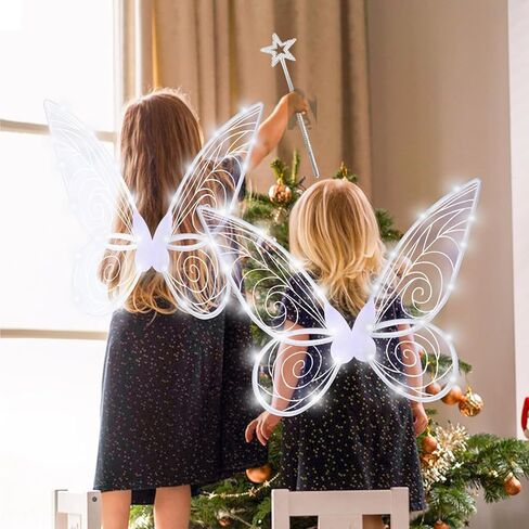 Halloween Fairy Costume for Women Girls Light Up Fairy Wings - Elf Ears,Fairy Wand and LED Wings&Crown Full Set Tinkerbell Costume,White Fairy Butterfly Angel Wings Accessories for Party Cosplay in Kuwait