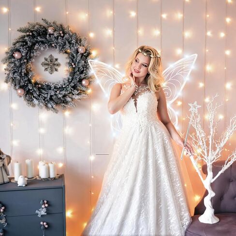 Halloween Fairy Costume for Women Girls Light Up Fairy Wings - Elf Ears,Fairy Wand and LED Wings&Crown Full Set Tinkerbell Costume,White Fairy Butterfly Angel Wings Accessories for Party Cosplay in Kuwait