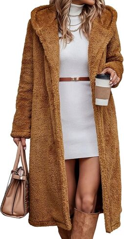 Comeon Womens Long Winter Coats Upgraded Fluffy Fuzzy Jackets Fashion Hooded Warm Faux Fur Shaggy Outwear with Pockets in Saudi Arabia