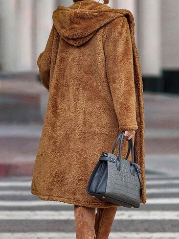 Comeon Womens Long Winter Coats Upgraded Fluffy Fuzzy Jackets Fashion Hooded Warm Faux Fur Shaggy Outwear with Pockets in Saudi Arabia