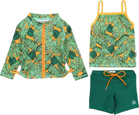 SwimZip Girls' 3 Pc Swim Set w/Long Sleeve Rash Guard, Tankini & Shorts UPF 50+ in Kuwait