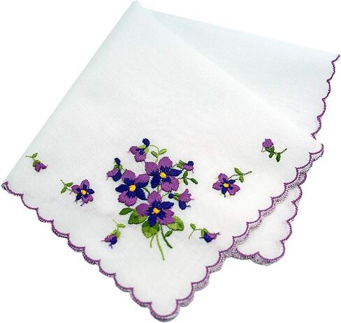 Switzerland Made Purple Violet European Wedding Handkerchief Embroidery Heirloom Cotton Ladies in Saudi Arabia