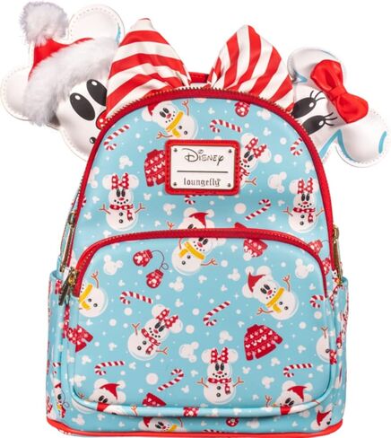Loungefly Disney Christmas Mickey and Minnie Snowman AOP Womens Double Strap Shoulder Bag Purse with Ears Headband in Saudi Arabia