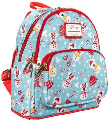 Loungefly Disney Christmas Mickey and Minnie Snowman AOP Womens Double Strap Shoulder Bag Purse with Ears Headband in Saudi Arabia