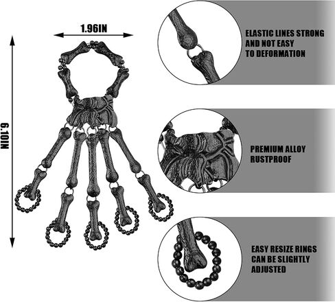 2 Pcs Gothic Skull Bracelet with Finger Rings Skeleton Hand Punk Ghost Claw Harness Slave Bracelet for Men Women Knuckle Joint Full Finger Jewelry Accessories for Festival Cosplay Costume (Gun Black) in Saudi Arabia