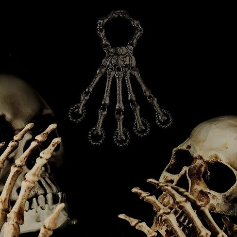 2 Pcs Gothic Skull Bracelet with Finger Rings Skeleton Hand Punk Ghost Claw Harness Slave Bracelet for Men Women Knuckle Joint Full Finger Jewelry Accessories for Festival Cosplay Costume (Gun Black) in Saudi Arabia