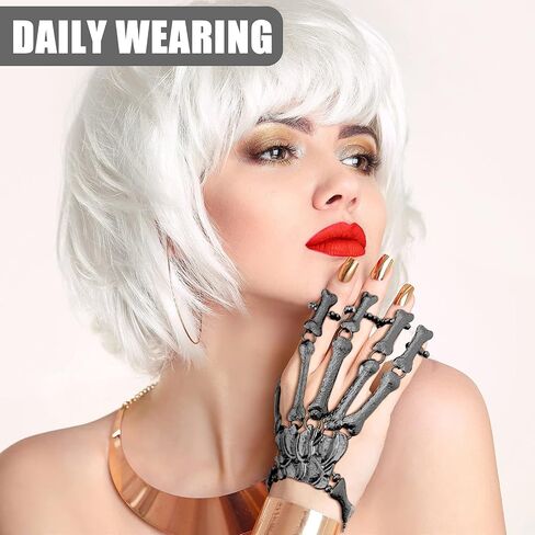 2 Pcs Gothic Skull Bracelet with Finger Rings Skeleton Hand Punk Ghost Claw Harness Slave Bracelet for Men Women Knuckle Joint Full Finger Jewelry Accessories for Festival Cosplay Costume (Gun Black) in Saudi Arabia