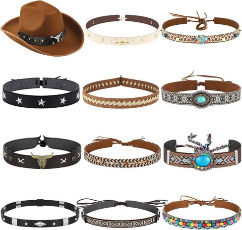 Sasylvia 12 Pcs Cowboy Hat Bands for Women Men Ethnic Western Hat Belts Replacement Adjustable Traditional Leather Beaded Turquoise Hatbands for Straw Fedora Panama Mexican Hat in Saudi Arabia