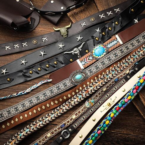 Sasylvia 12 Pcs Cowboy Hat Bands for Women Men Ethnic Western Hat Belts Replacement Adjustable Traditional Leather Beaded Turquoise Hatbands for Straw Fedora Panama Mexican Hat in Saudi Arabia