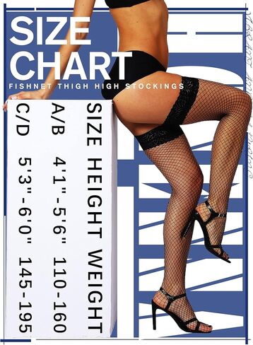 جوارب HONENNA عالية الفخذ من شبكة صيد السمك، أكثر من 20 لونًا من الدانتيل السيليكون من الأعلى للنساء، مقاس A-D in Kuwait