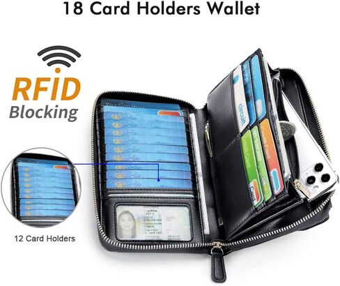 محافظ nuoku للسيدات بفتحات لبطاقات الائتمان مع RFID معصم ذو سعة كبيرة in Kuwait