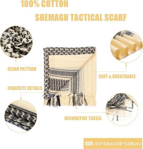 وشاح شماغ عسكري تكتيكي من القطن كوفية صحراوية وشاح عربي برقبة الرأس مع شرابة 43 × 43 بوصة in Kuwait