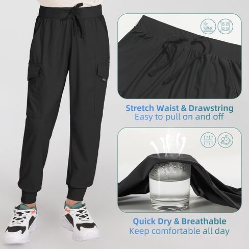 BALEAF Boy's Hiking Pants Quick Dry Youth Cargo Joggers Lightweight Elastic Waist Pants Casual Athletic Running Outdoor in Saudi Arabia