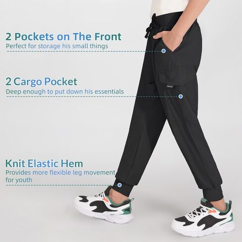 BALEAF Boy's Hiking Pants Quick Dry Youth Cargo Joggers Lightweight Elastic Waist Pants Casual Athletic Running Outdoor in Saudi Arabia
