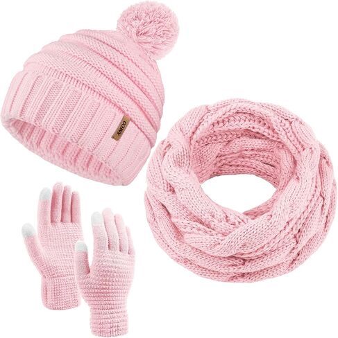 Aneco Winter Warm Knitted Scarf Beanie Hat and Gloves Set Men & Women's Soft Stretch Hat Scarf and Mitten Set in Kuwait