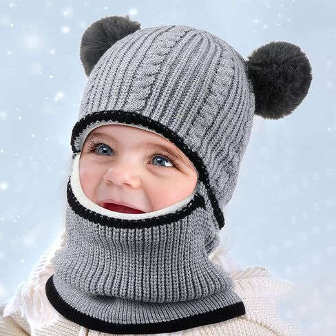 2 Pieces Kids Hood Scarf Kids Knit Hat Winter Thick Earflap Skull Caps for Boy Girls in Saudi Arabia