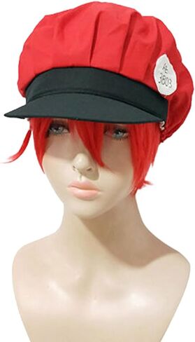 شعر مستعار بتصميم خلية الدم الحمراء مع قبعة باللون الأحمر من JCvCX Anime Cellat Work, قبعة., One Size in Kuwait