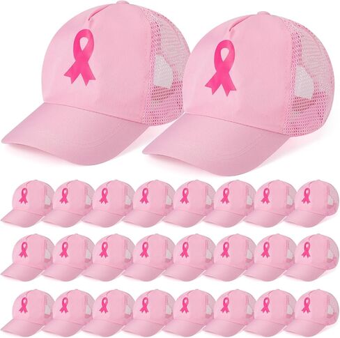 Mepase 24 Pcs Breast Cancer Awareness Hats Bulk Pink Ribbon Baseball Caps Adjustable Golf Women Hat Mesh Hats for Women Girls Breast Cancer Awareness Party Gifts in Kuwait