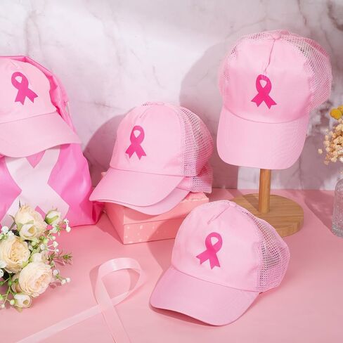 Mepase 24 Pcs Breast Cancer Awareness Hats Bulk Pink Ribbon Baseball Caps Adjustable Golf Women Hat Mesh Hats for Women Girls Breast Cancer Awareness Party Gifts in Kuwait