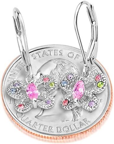 أقراط دائرية للأطفال، أقراط فراشة لطيفة للفتيات، مجوهرات من الذهب الأبيض مضادة للحساسية مع رافعات فضية 925، أقراط مع كريستالات ملونة، حلق صغير مع حلقات للأطفال in Kuwait