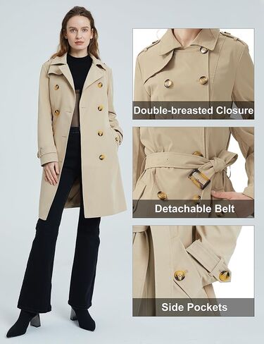 Orolay Women's Mid-length Jacket Double Breasted Trench Coat with Belt in Kuwait