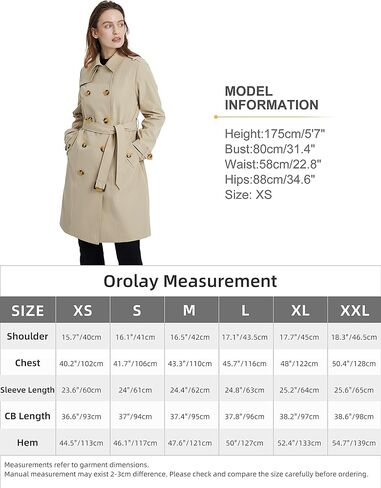 Orolay Women's Mid-length Jacket Double Breasted Trench Coat with Belt in Kuwait