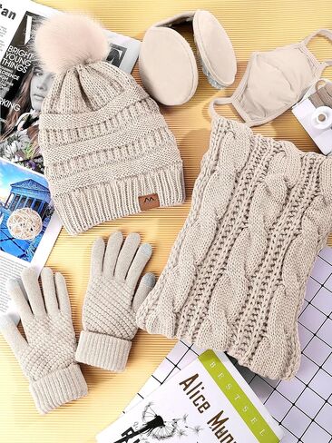 Motarto Winter Warm Set Knitted Beanie Hat Scarf and Gloves Ear Warmers Men and Women Warm Cover Cold Weather Gear Set in Kuwait