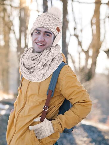 Motarto Winter Warm Set Knitted Beanie Hat Scarf and Gloves Ear Warmers Men and Women Warm Cover Cold Weather Gear Set in Kuwait