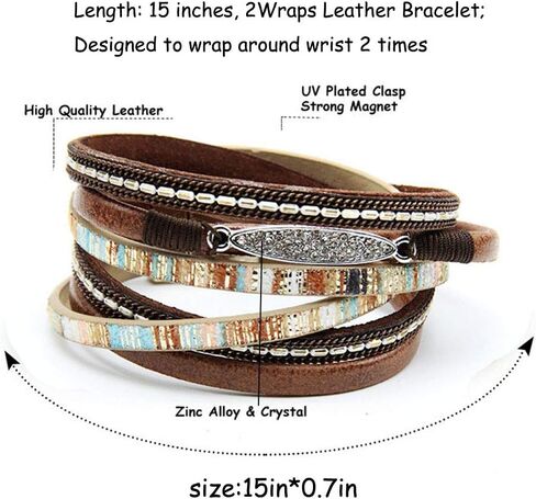 سوار جلدي لامع متعدد الطبقات للنساء من TGLS، أساور معصم قابلة للتكديس in Kuwait