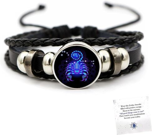 Angyape Zodiac Signs Spirit Bracelet, 12 Constellation Handmade Bead Woven Multilayer Adjustable Leather Bracelet Jewelry Accessories Gift for Constellation Lover in Kuwait
