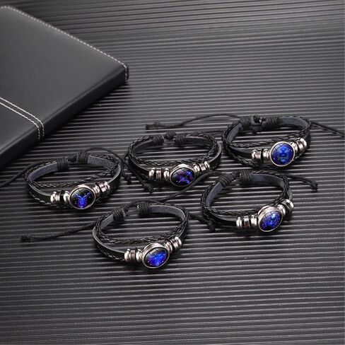 Angyape Zodiac Signs Spirit Bracelet, 12 Constellation Handmade Bead Woven Multilayer Adjustable Leather Bracelet Jewelry Accessories Gift for Constellation Lover in Kuwait