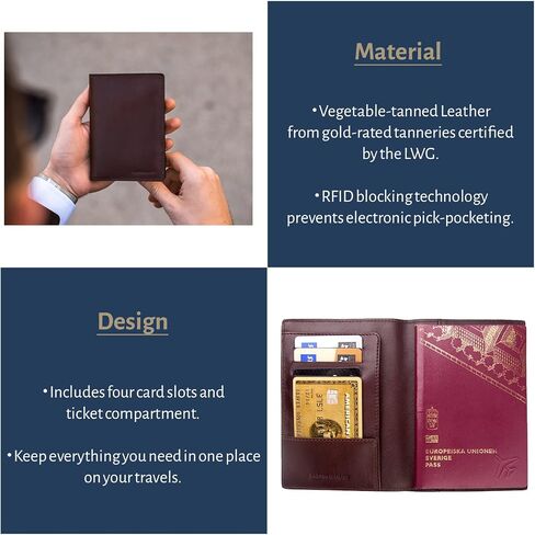 غطاء جواز السفر RFID من الجلد الفاخر من Kasper Maison ومحفظة سفر مع حجب RFID مضاد للسرقة - تان بريطاني in Kuwait