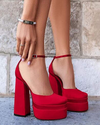 VETASTE Womens Platform Heels Chunky High Heels Ankle Buckle Strap Pumps Party Wedding Dress Shoes in Saudi Arabia