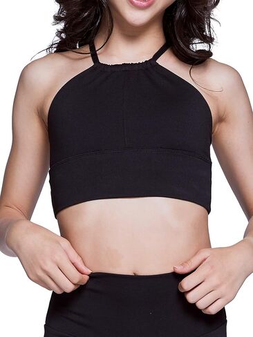 Jo+Jax Eclipse Crop Top | High-Neck Front and Criss-Cross Open Back | Four Way Stretch and Full Coverage fit, Perfect for Dance, Gymnastics and Ballet Black in Kuwait