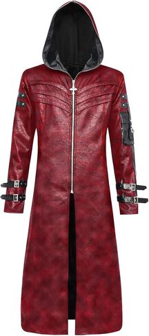 Thopil Men's Faux Leather Steampunk Jacket Gothic Victorian Frock Coat Costume in Kuwait