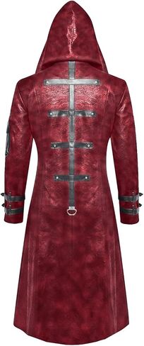 Thopil Men's Faux Leather Steampunk Jacket Gothic Victorian Frock Coat Costume in Kuwait