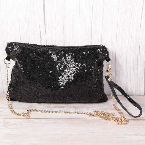 Tinksky Sparkly Sequin Handbag Lady Party Evening Clutch Shoulder Bag, Mother's Day gift or gift for women (Black), 10 * 7.1 * 0.8 inch in Saudi Arabia
