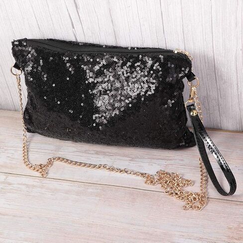 Tinksky Sparkly Sequin Handbag Lady Party Evening Clutch Shoulder Bag, Mother's Day gift or gift for women (Black), 10 * 7.1 * 0.8 inch in Saudi Arabia