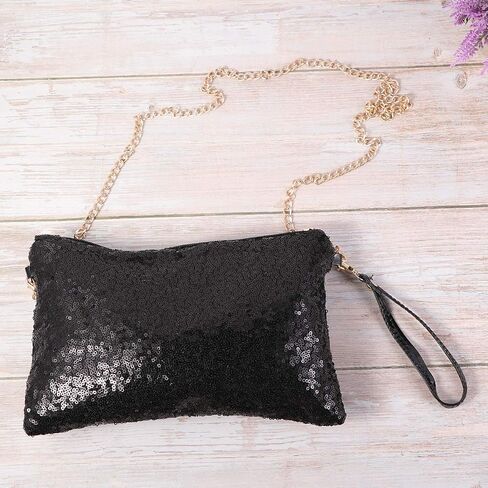 Tinksky Sparkly Sequin Handbag Lady Party Evening Clutch Shoulder Bag, Mother's Day gift or gift for women (Black), 10 * 7.1 * 0.8 inch in Saudi Arabia