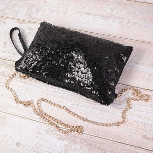 Tinksky Sparkly Sequin Handbag Lady Party Evening Clutch Shoulder Bag, Mother's Day gift or gift for women (Black), 10 * 7.1 * 0.8 inch in Saudi Arabia