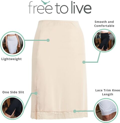 مجموعة من 3 قطع من Free to Live للسيدات نصف منزلقة مع دانتيل، تنورة داخلية بطول فوق الركبة - ممتدة in Kuwait