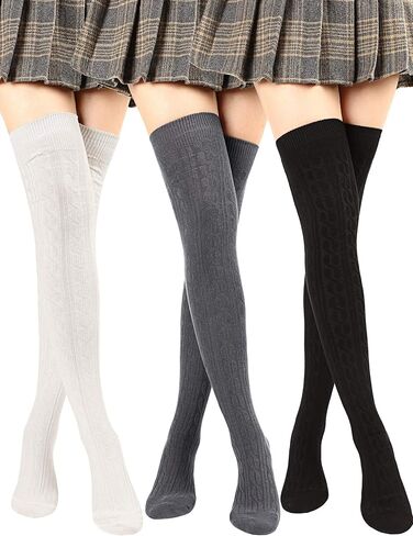 SATINIOR 3 Pairs Thigh High Socks Over Knee Socks Cotton Thigh High Knit Boot Stockings in Saudi Arabia