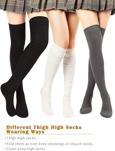 SATINIOR 3 Pairs Thigh High Socks Over Knee Socks Cotton Thigh High Knit Boot Stockings in Saudi Arabia