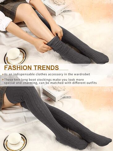 SATINIOR 3 Pairs Thigh High Socks Over Knee Socks Cotton Thigh High Knit Boot Stockings in Saudi Arabia